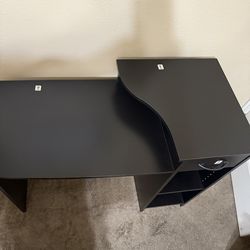 Black study desk and blue and black office chair 🪑