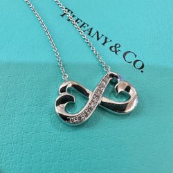 Tiffany & Co Double Heart Necklace | Sterling Silver w Diamonds