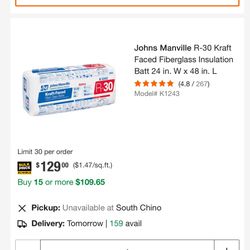 ONLY $95 Each Bag For ALL 24” Width CEILING INSULATION ;  R-19, R-21, R-30