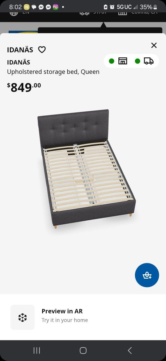 Ikea Idiana Upolstered Queen Bed Frame With Storage Drawers