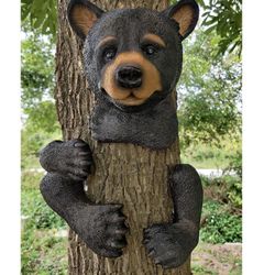 Bear Tree Decor Outdoor Scuplture Baby Bear Up a Garden Peeker Tree Hugger Garden Décor Bear Cub Resin Sculpture Howswarming Gifts