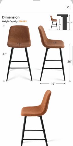 26" Upholstered Low Back Counter Stool (Set of 2)