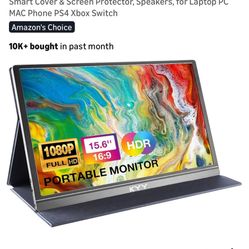 KYY Portable Monitor 15.6inch 1080P FHD USB-C, HDMI Computer Display HDR IPS Gaming Monitor w/Premium Smart Cover & Screen Protector, Speakers, for La