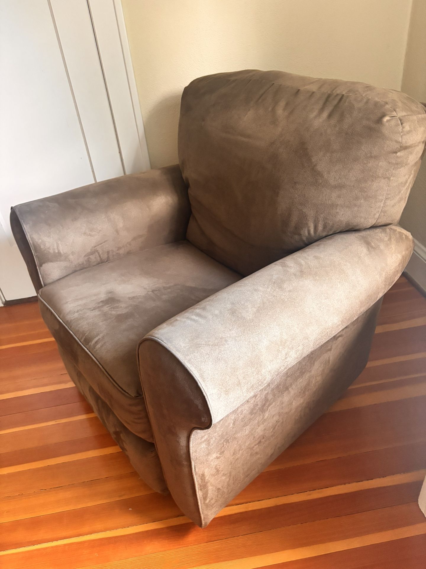 Brown sueded velvet recliner