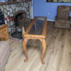 Wood Entry Table With Glass Top.