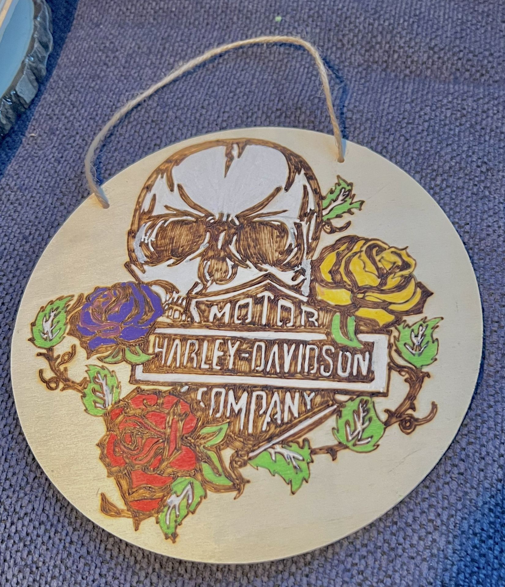 Woodburned Harley Davidson Sign