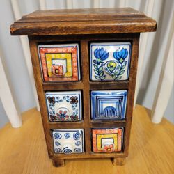 Vintage Keepsakes Jewelry Tea Apothecary Storage Organization Wood Ceramic Drawer