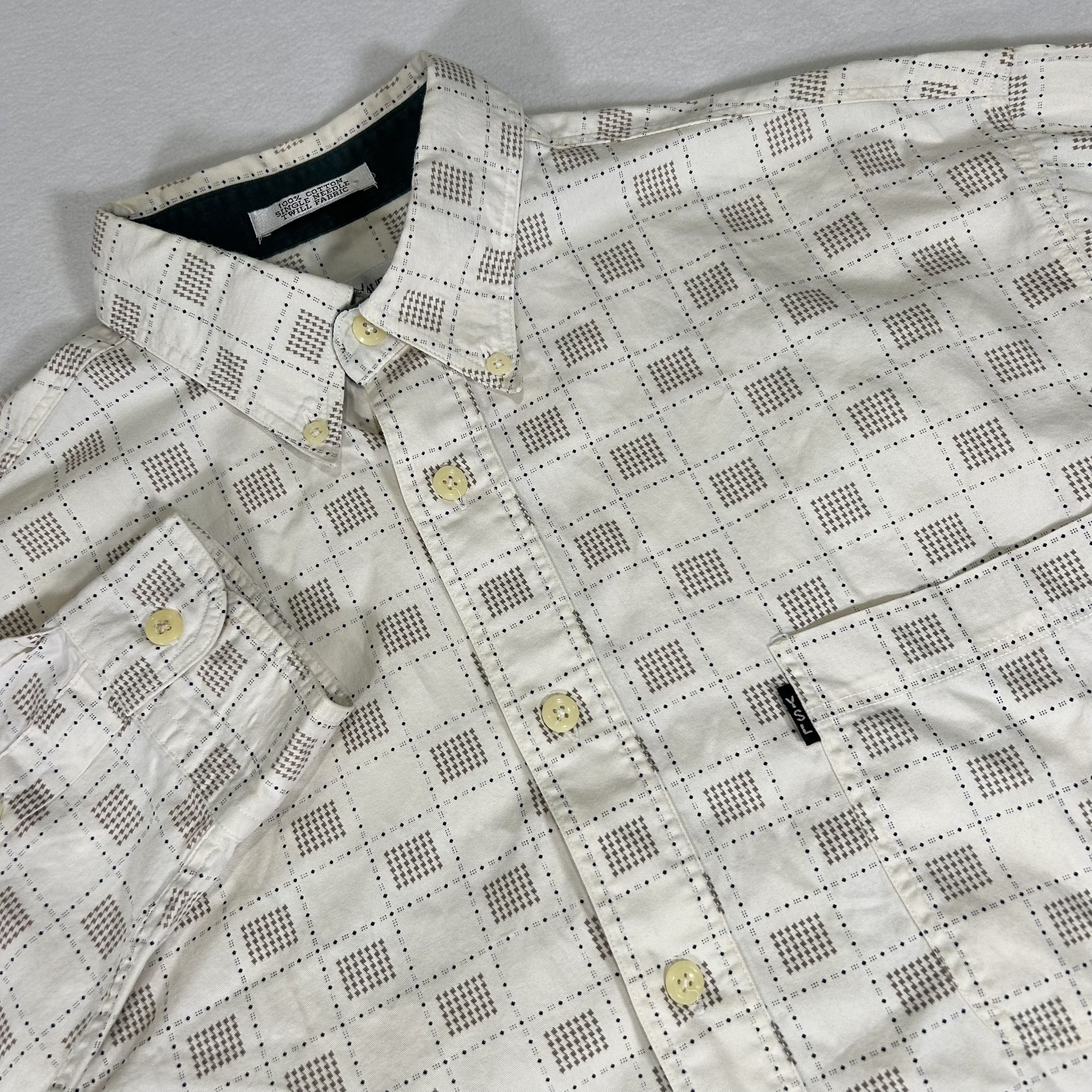 YVES Saint Laurent Pour Homme Men’s Medium Cream Geometric Long Sleeve Shirt