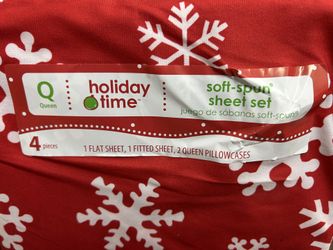 Holiday Time snowflake design Queen Sheet Set