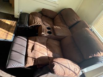 Brown Reclining Loveseat with Center Console