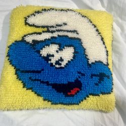 Vintage 1982 SMURF Latch Hook 15x15” Pillow 