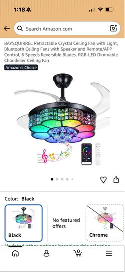 BAYSQUIRREL Retractable Crystal Ceiling Fan with Light