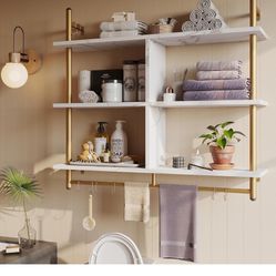 Bestier Kitchen Shelves Wall Mounted Floating Pipe Shelving 3 Tier 41.5" Coffee Bar Shelf with Holder Wall Display Storage Rack Kitchen Orga