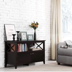Sideboard Cabinet with Storage, Cupboard Table with 2 Cabinets and 1 Open Shelf for Kitchen Dinning Room Living Room, Espresso