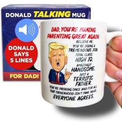 Talking Donald Trump Mug in his Real Voice, Surprise Dad with these Novelty Gifts, Unique Gifts for Men, Gifts for Dad, Dad Mug, Birthday Gift for Dad