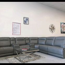 Leather Gray 7 Piece Sectional Power Reclining🔥 Living Room 🔥 Signature By Ashley 🔥 Best Quality 🌟 On Sale📣📣📣