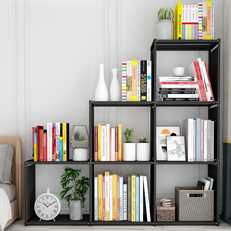 Bookcase Storage Bookshelves Floor Standing Shelves Decor Furniture for Home Office Living Room Bed Black (35.8L X 11.8W X 37.4H)