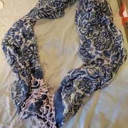 Soft White And Blue Scarf