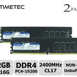 Timetec 32GB Kit (2x16GB) DDR4 2400 MHz PC4-19200 Non-ECC UDIMM Dual Rank Memory