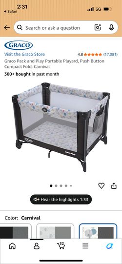 Graco Pack and Play Portable Playard, Push Button Compact Fold, Carnival