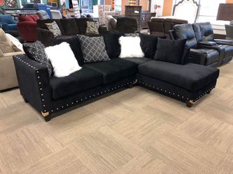 Brand New Plush Black Sectional w/ Accent Pillows