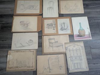 Sonoma High School (California) 1920s to 1940s hand sketched student pencil drawings on large 12x18 paper. Students were in Sonoma High art class. The