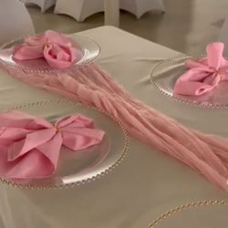 7 Pink Cheesecloth Table Runners, Light Pink, for Table Centerpieces Arrangement 