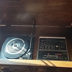 Mid Century Vintage Xenith Stereo Console Record Player, Radio, 8 Track