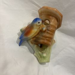 Vintage Czech Pottery Ceramic Birdhouse Floral Wall Pocket