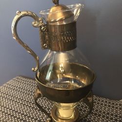 Silver Plate Stand & Lid Glass Carafe Coffee & Tea Candle Warmer