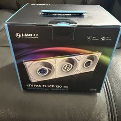 Brand New Sealed Lian Li Uni Fan TL lcd 120 White 3 Pack With Fan Controller 
