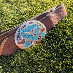 Native American Belt Buckle And Leather Belt