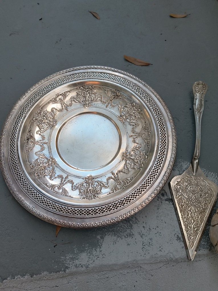 Silver Plate And Cake Server