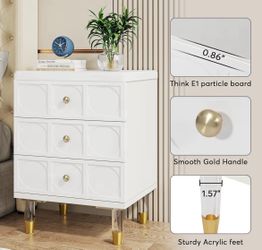 New;3-Drawer Nightstand, White and Gold Nightstand, Modern set of 2!