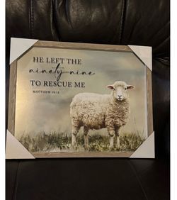 Framed Sheep Religious Wall Art - "He Left the Ninety-Nine