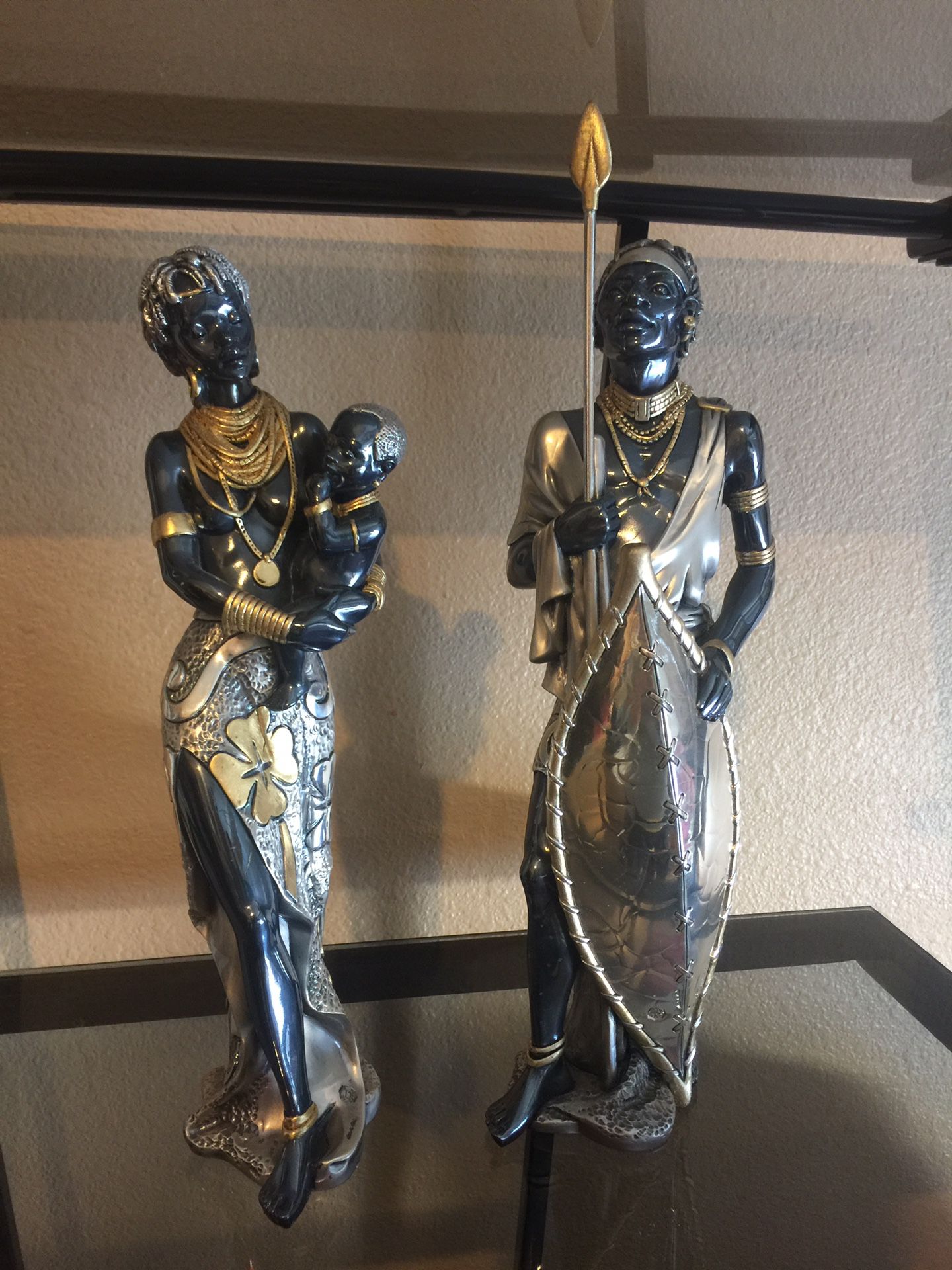 ART Wonderful Unique African Statues Couple Woman with Child and Man Collector Collection Material : Silver 925  High 14" Sold in