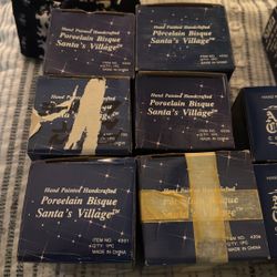 Santa’s Village porcelain bisque hand painted handcrafted miniature cottages excellent condition