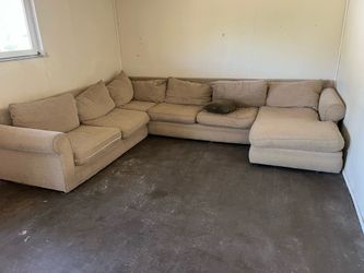 Large Beige Sectional Sofa with Chaise