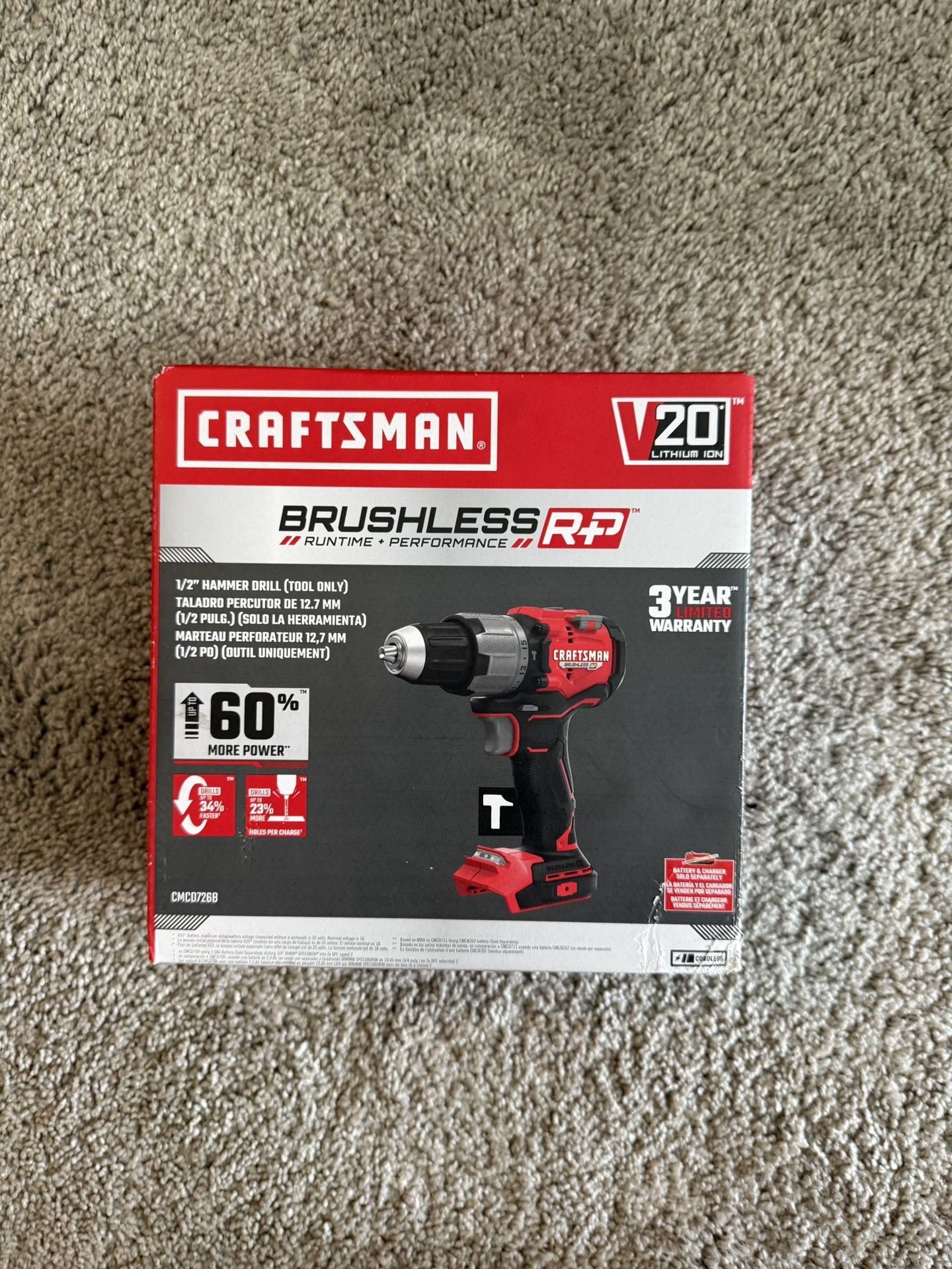 CRAFTSMAN V20 RP 1/2-in 20-volt Max Variable Speed Brushless Cordless Hammer Drill