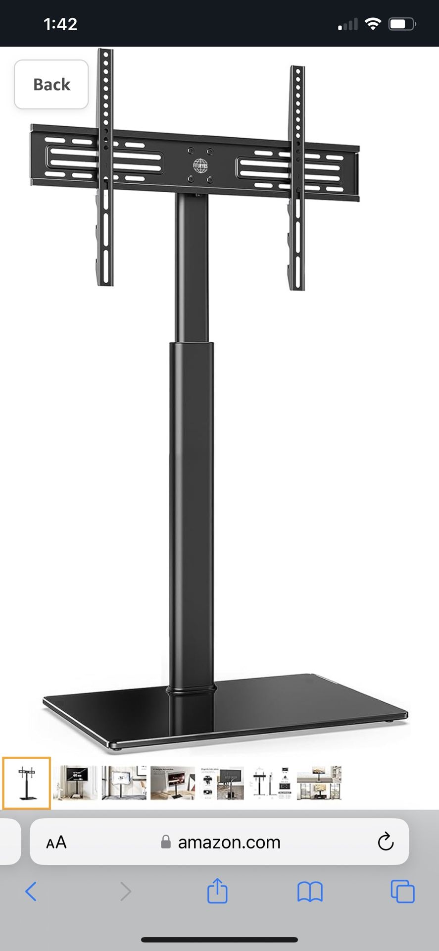 FITUEYES Universal TV Stand for 32 39 40 43 49 50 55 60 Inch TVs, TV Floor Stand with Swivel Mount, Max Holds 66lbs, Black Glass Base, Height Adjustab