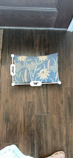 Embroidered Lumbar Throw Pillow-Floral Botanical-Blue Boho Farmhouse Cottagecore Accent