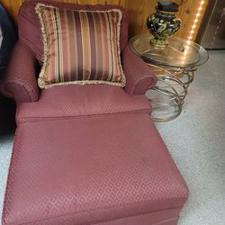 Exquisite Deep Red Arm Chair With Matching Ottoman. Perfect Mother's Day Gift! Super Comfy.