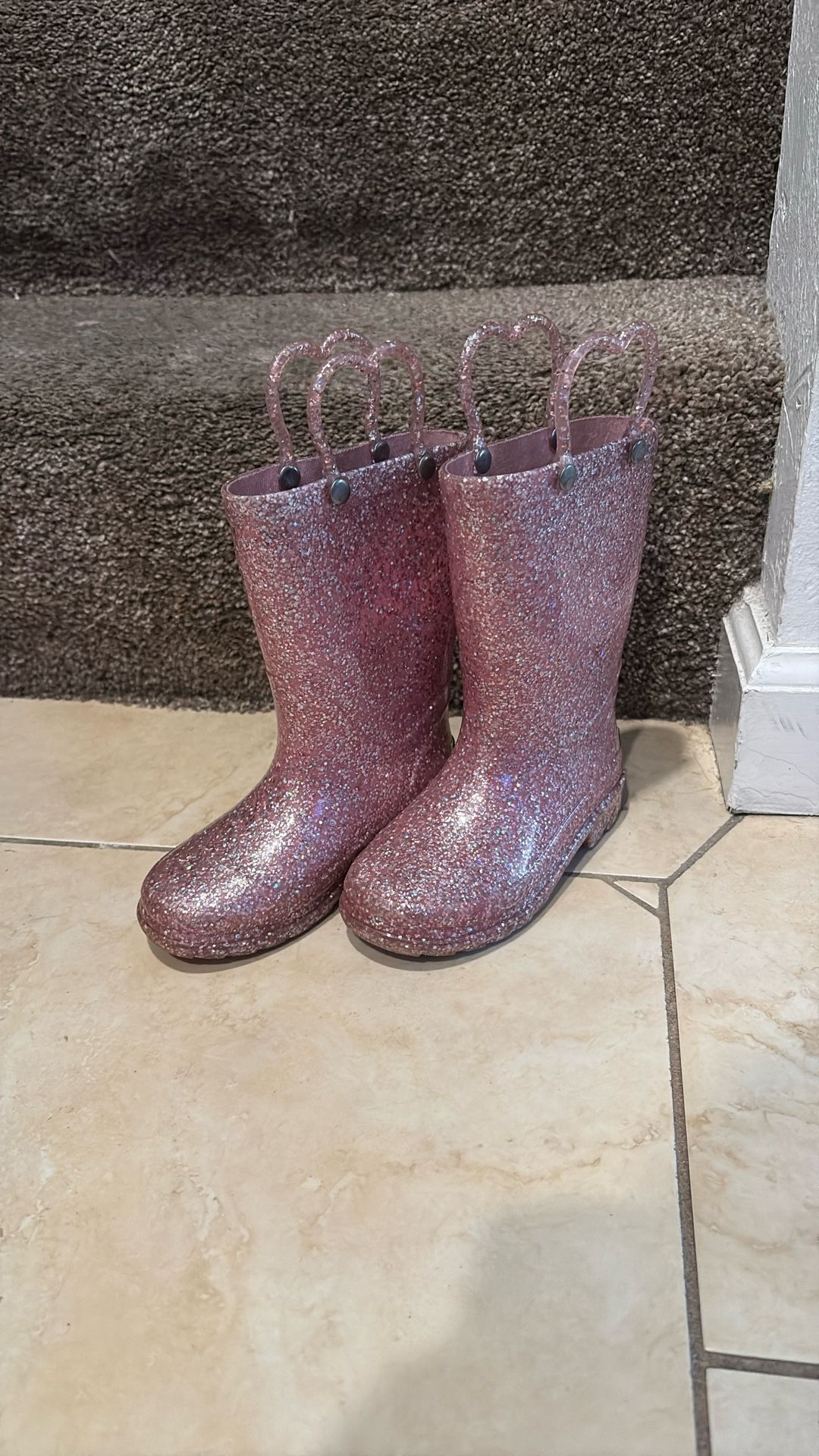 Kids Pink Glittery Light UpRain Boot