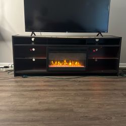 Large All Black 5’x2’ TV Stand w/ Electric Fireplace 🔥 