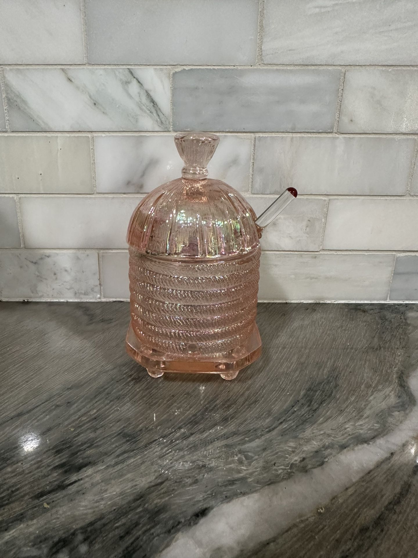 Pink Depression Glass Jar