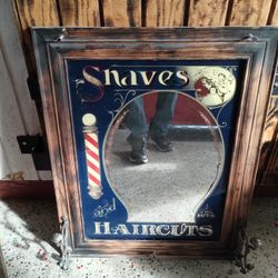 Unique Oak Framed Barber Shop Mirror 