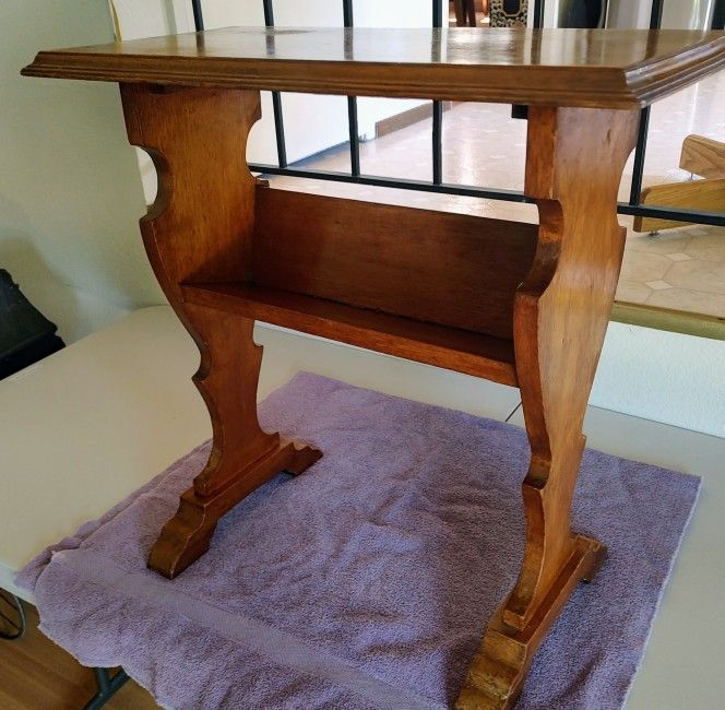 Antique Mahogany Side Table w/Angled Book Shelves
