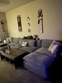 Grey Fabric 6-piece Sectional Couch (2 pcs are ottomans).