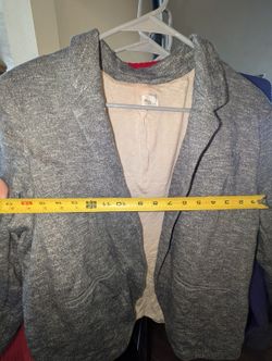 LC Lauren Conrad Women’s Gray Knit Open Front Blazer Jacket Pockets