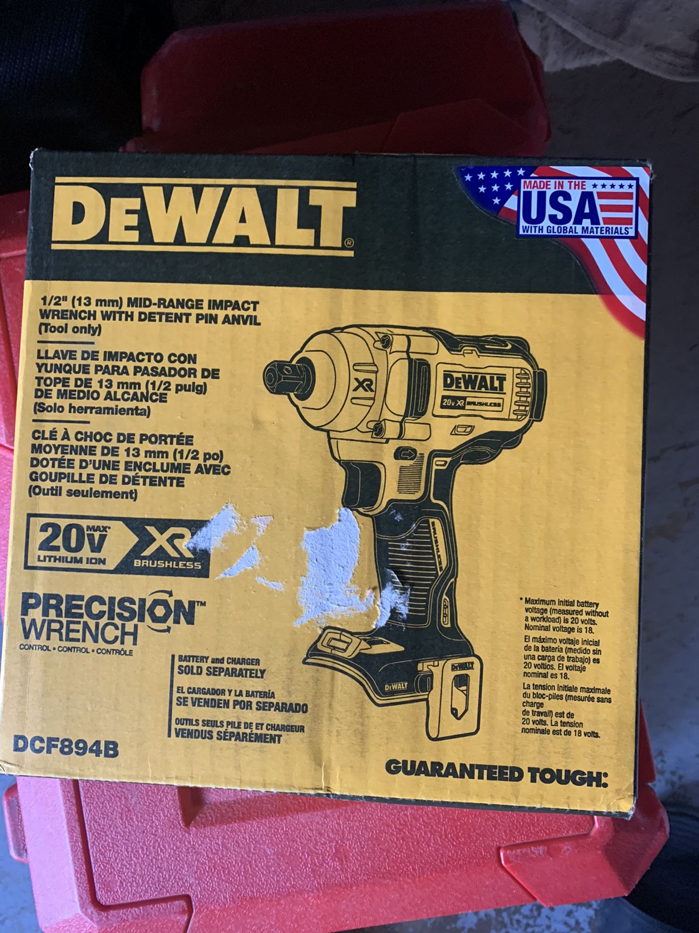 20V MAX* XR® 1/2 IN. MID-RANGE CORDLESS IMPACT WRENCH WITH DETENT PIN ANVIL (TOOL ONLY)